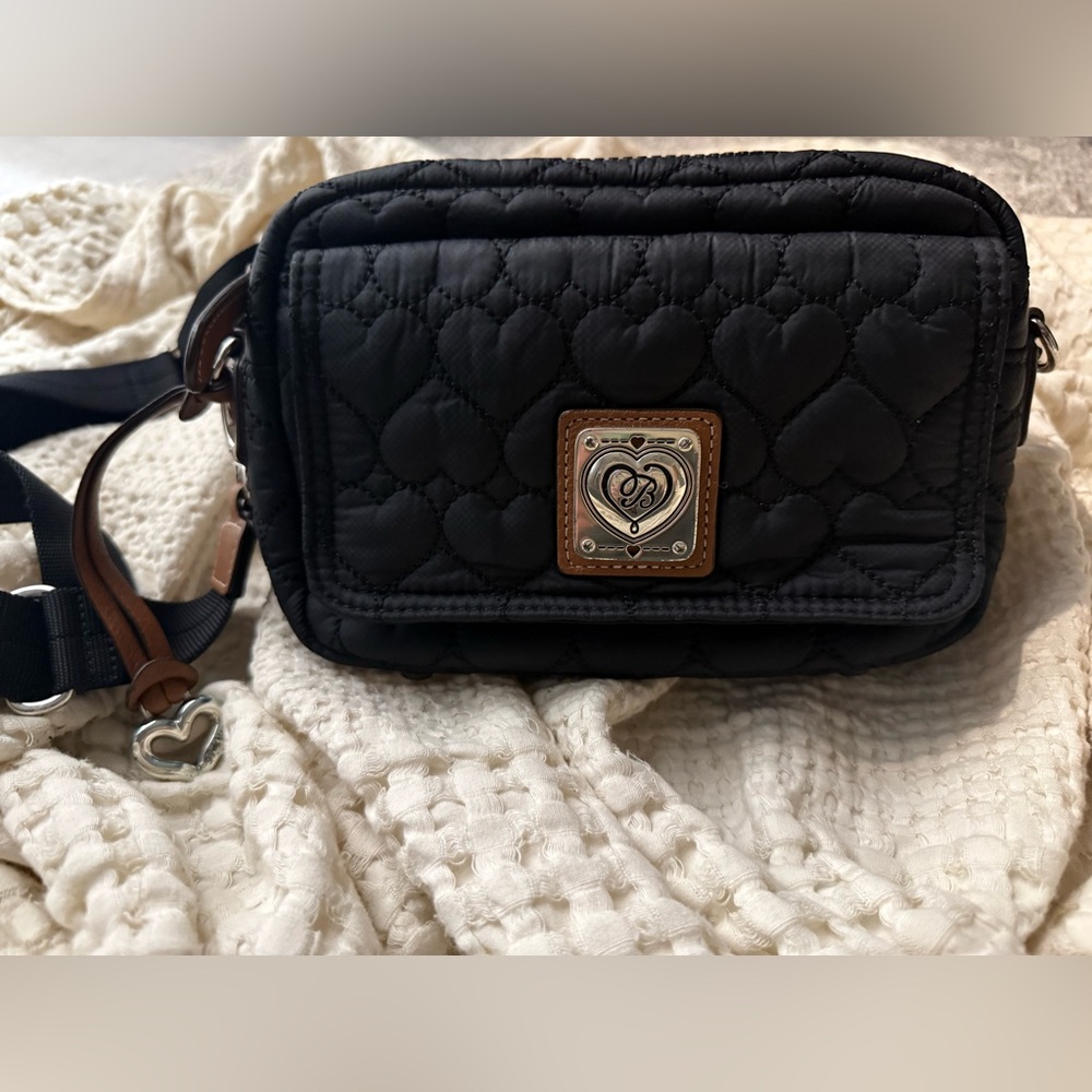 Brighton Black Quilted Heart Crossbody Bag